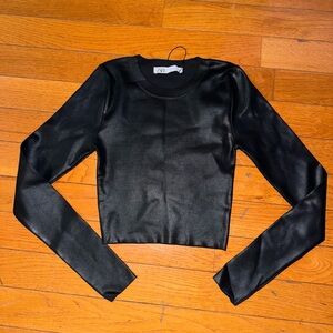 Zara Sleek Black faux leather Long Sleeve Tee